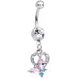 Clear Pink Blue Gem Spring Butterfly Heart Dangle Belly Ring