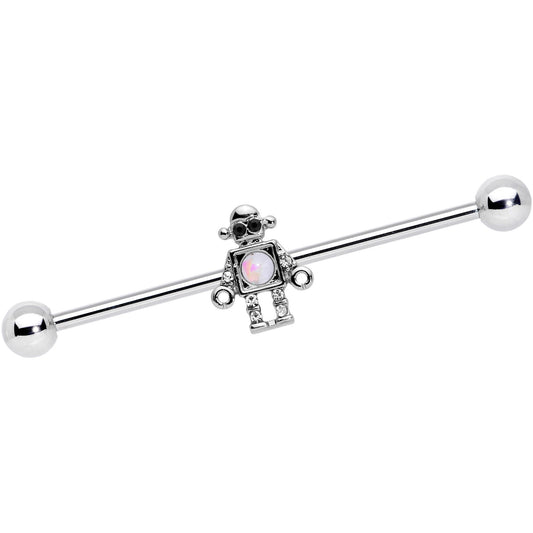 14G White Faux Opal Rock Out Robot Industrial Barbell 38mm
