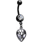 Clear CZ Gem Black Openwork Alien Dangle Belly Ring