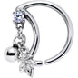 16G 3/8 Clear CZ Gem Crescent Moon Leaf Dangle Closure Ring