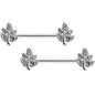 14G 9/16 Clear Gem Maple Leaf Barbell Nipple Ring Set