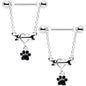 14G Love My Dog Paw Print Dangle Nipple Ring Set