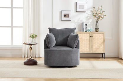 Accent Chair Swivel Round Barrel Corduroy Gray 350 LB 34x32x35 In