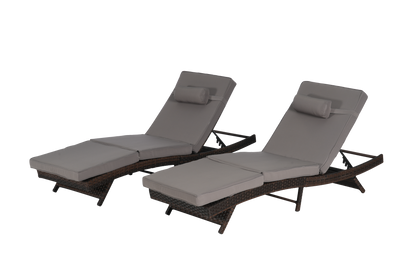Outdoor Reclining Lounge Chair PE Rattan Dark Gray Set of 2