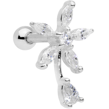 16G 1/4 Clear CZ Gem Flower Cartilage Tragus