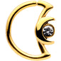 16G 3/8 Clear Gem Gold Tone Crescent Moon Closure Ring