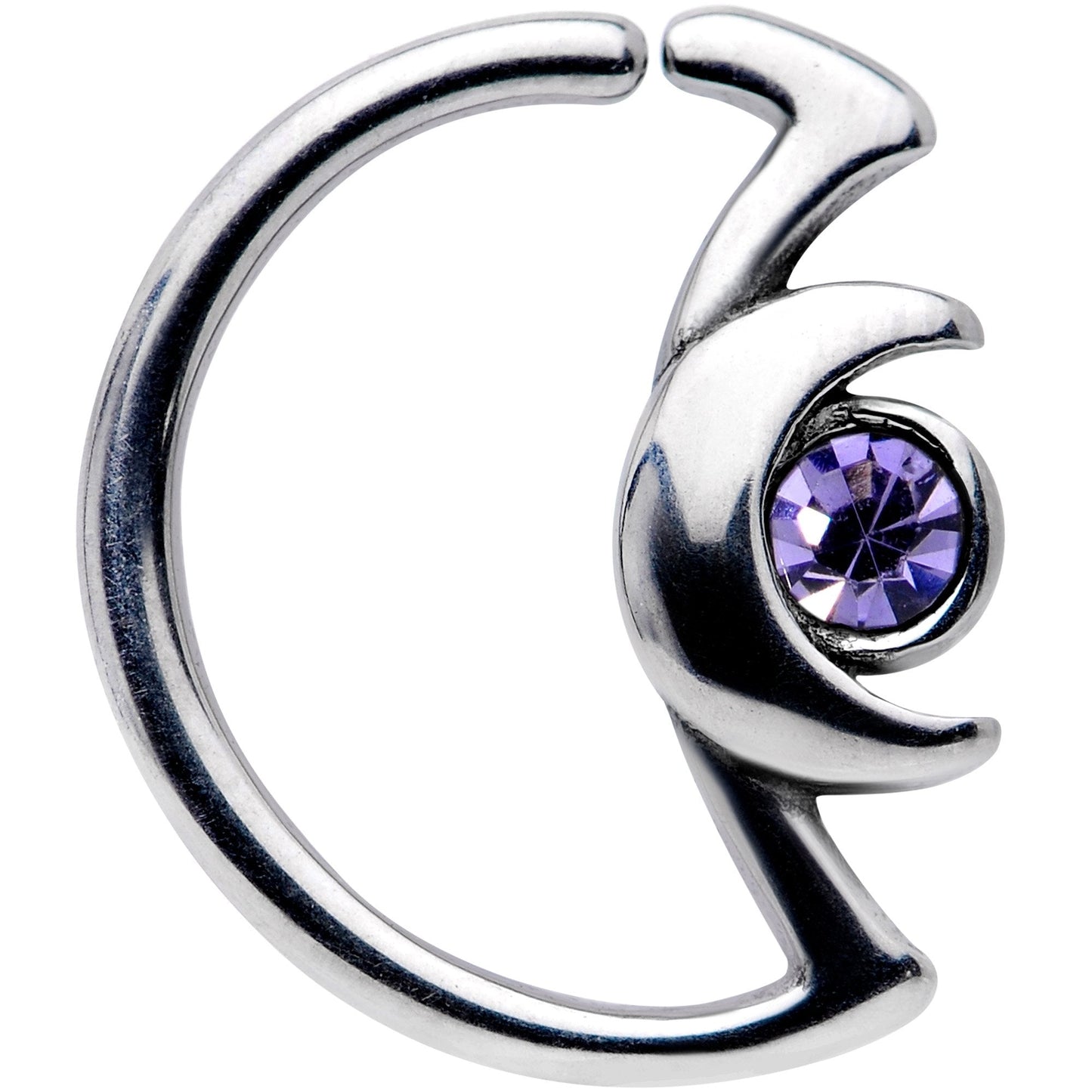 18G 3/8 Purple Gem Crescent Moon Closure Ring