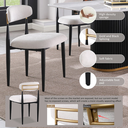 Modern 46' Round Dining Table Set for 4, Faux Marble Top with Black Wave Metal