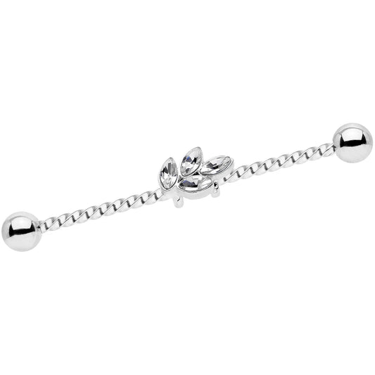 14G Clear Gem Leaf Industrial Barbell 38mm