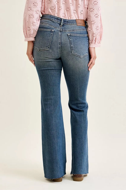 Judy Blue Mid Rise Flare Jeans with Front Flap Pockets