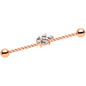 14G Clear Gem Rose Gold Tone Leaf Industrial Barbell 38mm