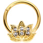 16G 3/8 Clear Gem Gold Tone Lotus Flower Hinged Segment Ring