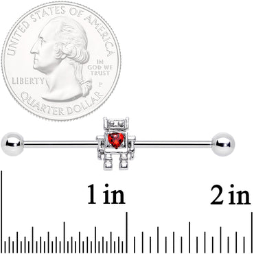 14G Red Gem Heart Valentines Day Robot Industrial Barbell 38mm