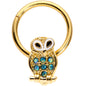 16G 3/8 Aqua Gem Gold Tone Barn Owl Hinged Segment Ring