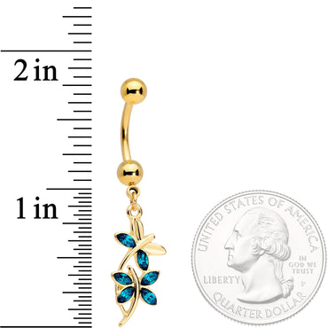 Aqua Gem Gold Tone Dangling Dragonflies Dangle Belly Ring