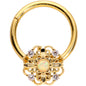 16G 3/8 White Synthetic Opal Gold Tone Flower Hinged Segment Ring