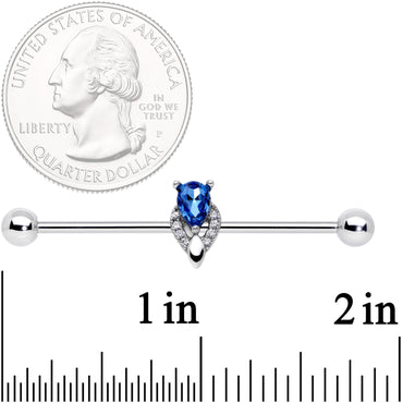 14G Clear Blue Teardrop Gem Art Deco Industrial Barbell 38mm