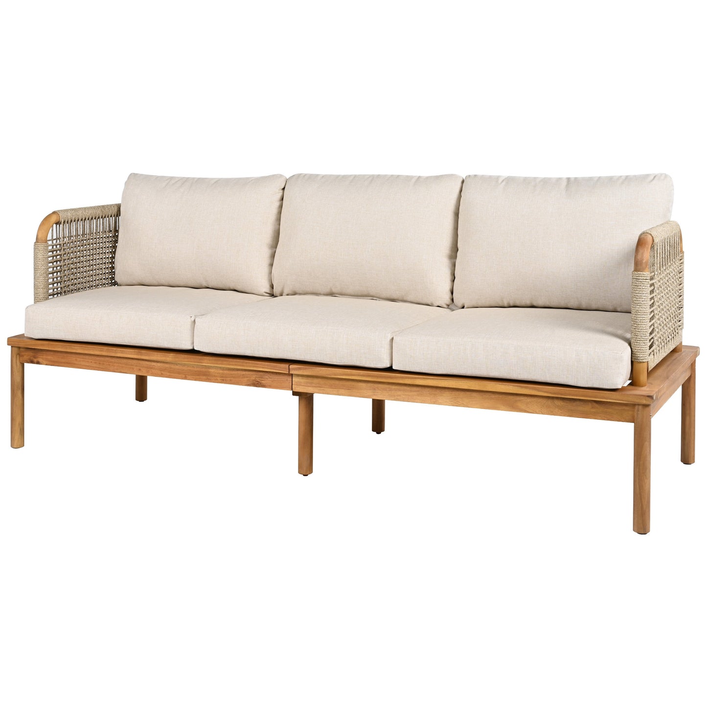 Outdoor Sofa Set Acacia Wood Rope 4 Piece Teak Beige