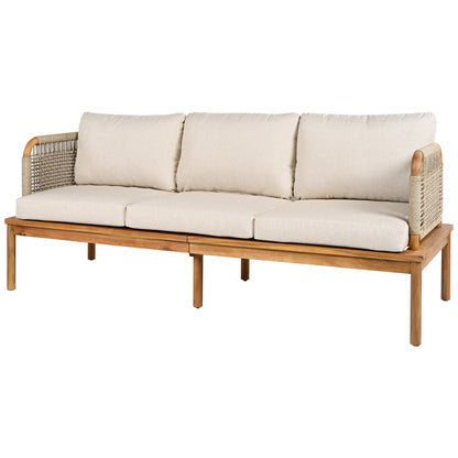 Outdoor Sofa Set Acacia Wood Rope 4 Piece Teak Beige