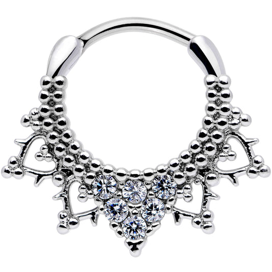 16G 3/8 Clear CZ Gem Triangle Ornate Septum Clicker