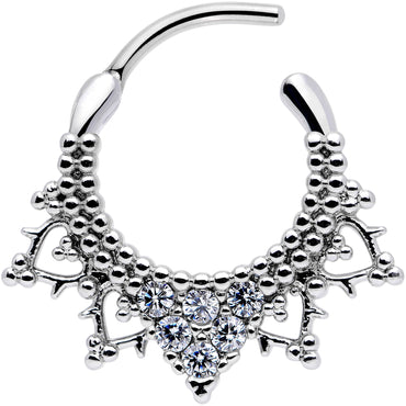 16G 3/8 Clear CZ Gem Triangle Ornate Septum Clicker