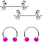 14G Clear Pink Gem Giraffe UV Horseshoe Nipple Ring Set