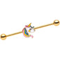 14G Gold Tone Pastel Unicorn Industrial Barbell 38mm