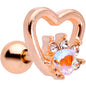 16G 1/4 Aurora Gem Rose Gold Tone Hollow Heart Cartilage Tragus