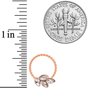 16G 3/8 Clear Gem Rose Gold Tone Leaves Twisted BCR Captive Ring