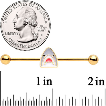 14G Gold Tone Shark Attack Industrial Barbell 38mm