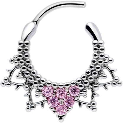 16G 3/8 Pink CZ Gem Triangle Ornate Septum Clicker