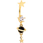 Clear CZ Gem Gold Tone Saturn Stars Dangle Belly Ring