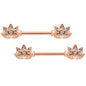14G 9/16 Clear Gem Rose Gold Tone Lotus Flower Barbell Nipple Ring Set