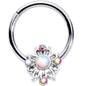 16G 3/8 White Synthetic Opal Aurora Gem Crest Hinged Segment Ring