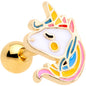 16G 1/4 Gold Tone Pastel Unicorn Cartilage Tragus Earring