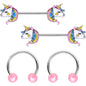 14G Pastel Unicorn UV Horseshoe Barbell Nipple Ring Set of 4