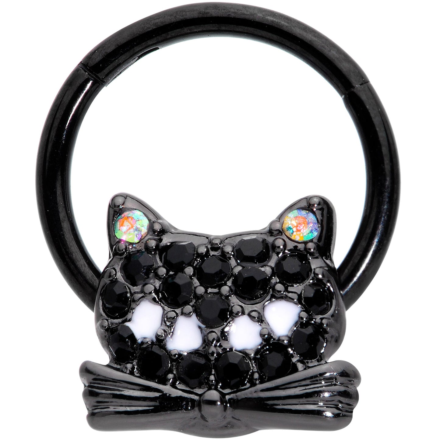16G 3/8 Black Aurora Gem Black Cat Hinged Segment Ring
