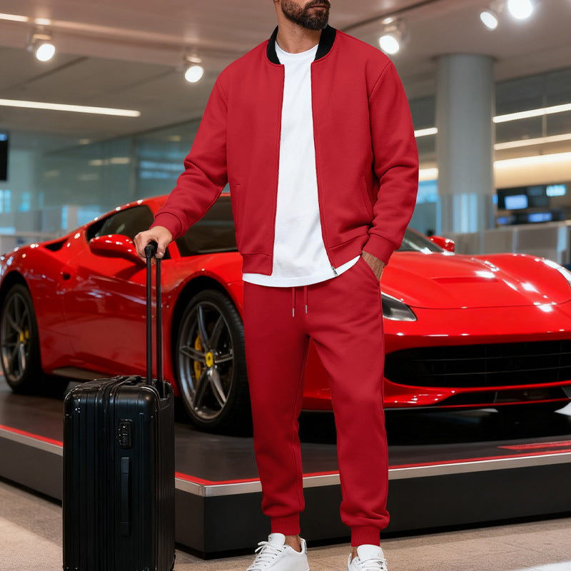 Mens Yolk-zip Baseball Jacket And Sportswear Set