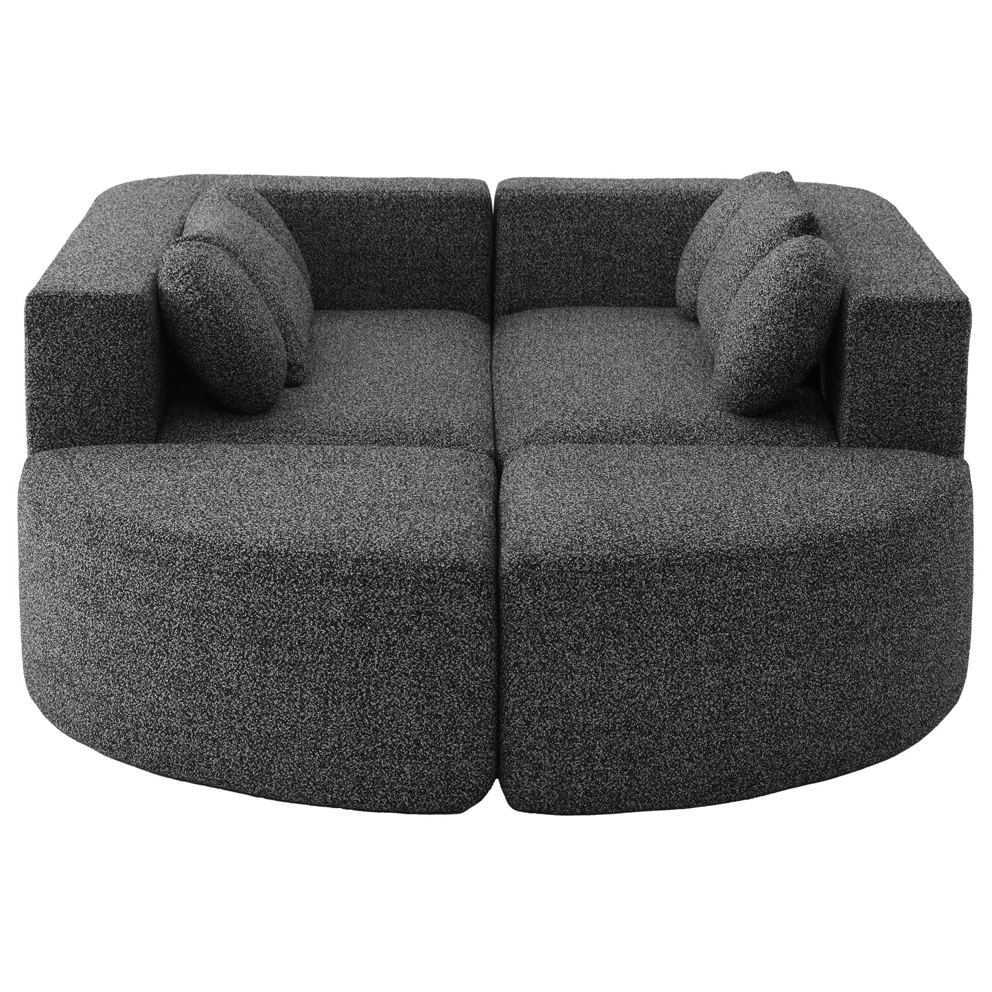 Sectional Sofa U-Shape Modular Boucle Black 6-Seat Deep Seating 114.9x64.5 In