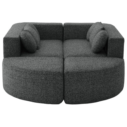 Sectional Sofa U-Shape Modular Boucle Black 6-Seat Deep Seating 114.9x64.5 In