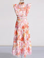 Ruffled Hollow Out Tiered Midi Dress