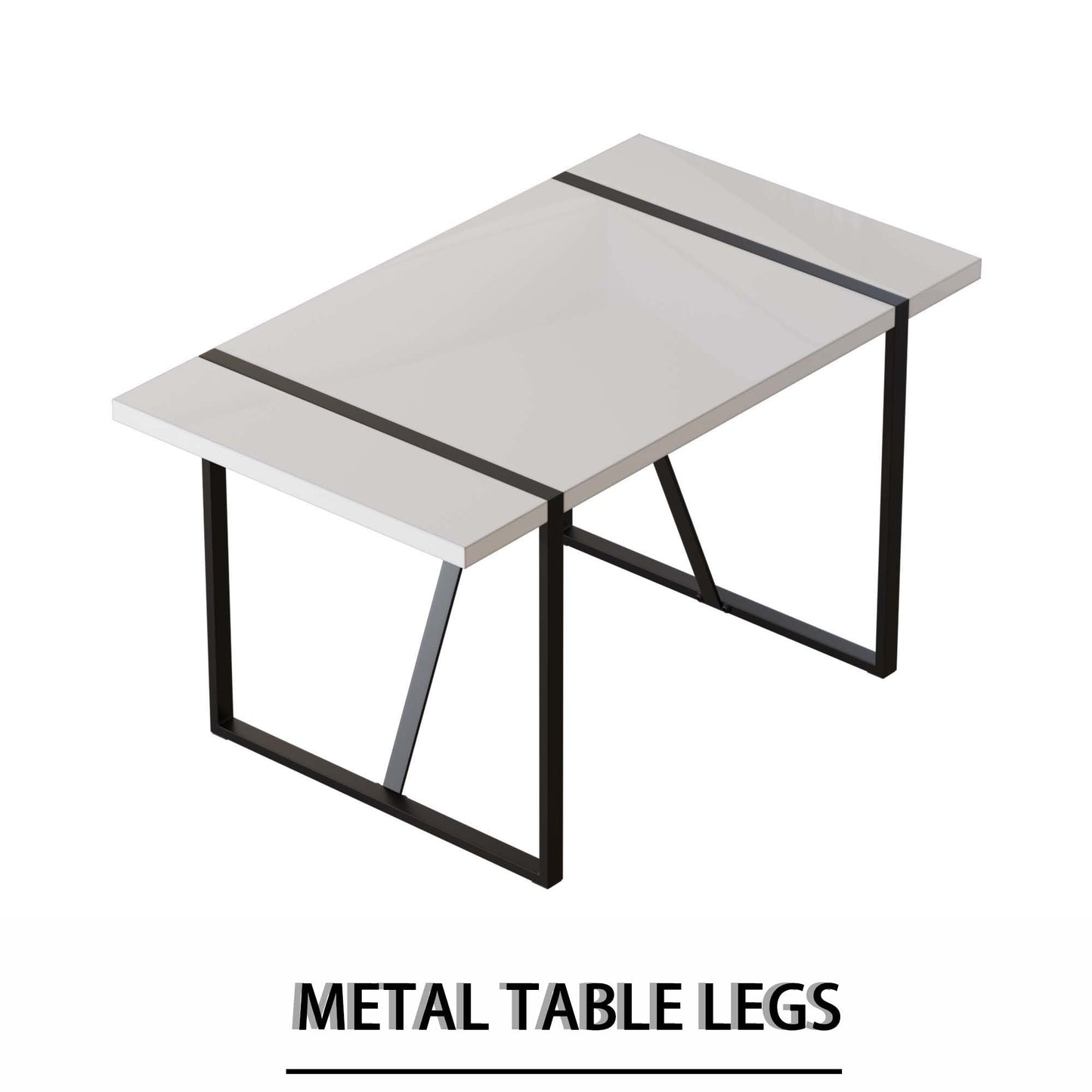 55 '4-person modern MDF dining table set, kitchen black metal leg dining table