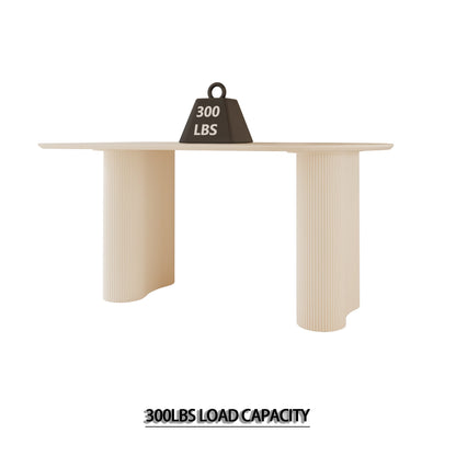 63' medieval modern cream style MDF dining table and beige PU dining chair set,