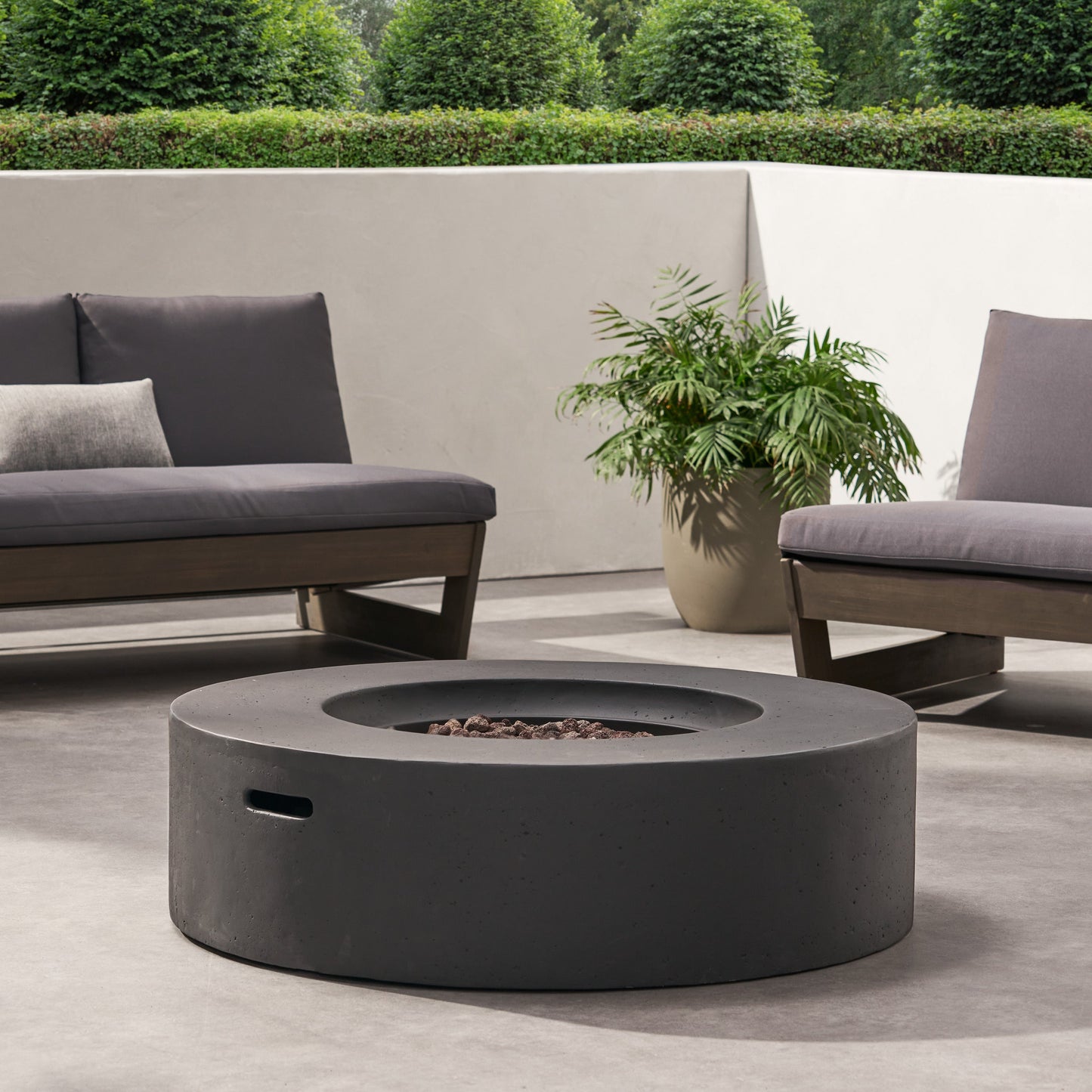 Modern Lightweight Concrete Circular Fire Pit 50000 BTU, Dark Gray