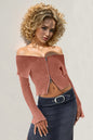 Back To School Sweater - Double Take Ribbed Off-Shoulder Zip Up Long Sleeve Cardigan