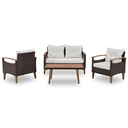 Outdoor Rattan Sofa Set 4 Piece Modular Beige