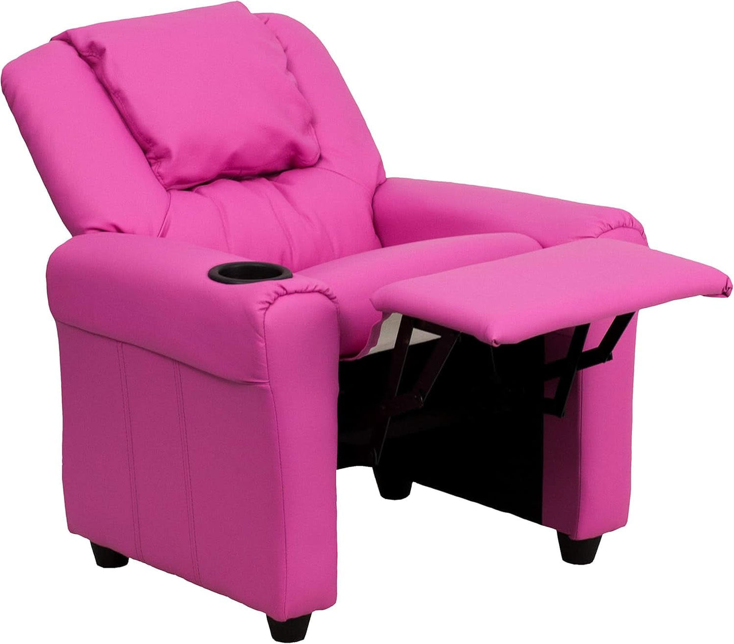 Hot Pink Kids Recliner With Cup Holder Compact Design