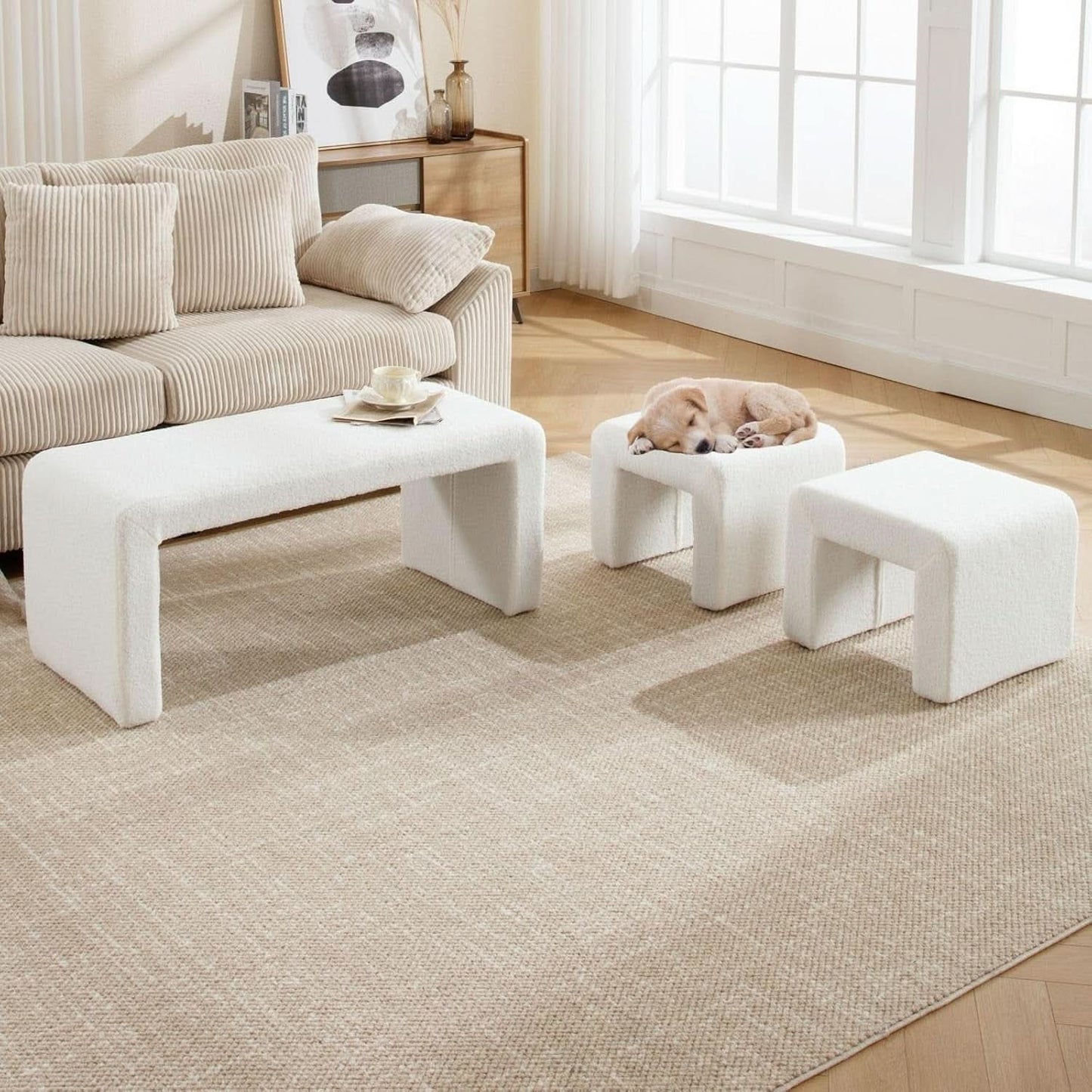 White 40Inch Lux Velvet Plus Nesting Ottoman End Bench