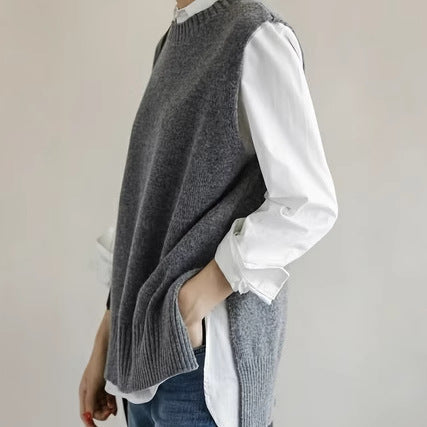 Women's Crew-Neck Loose Sleeveless Knitted Vest Top