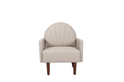 Accent Chair Shell-Shape PU Leather Khaki Solid Wood Legs Easy Assembly
